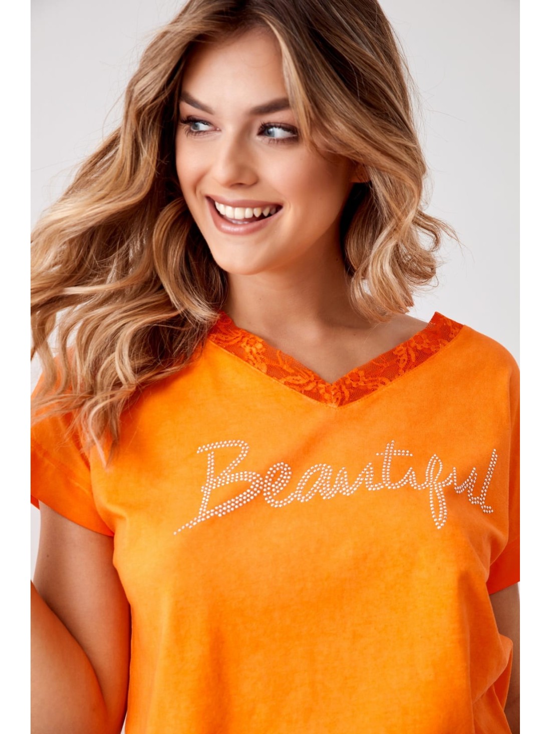 Women\'s summer set with lace, orange FK617 - Online store - Boutique